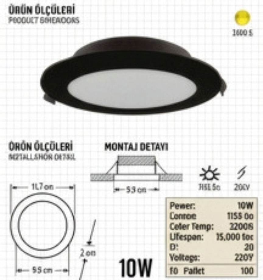 Cata CT-5650 10W Zümrüt Sıva Altı Panel Siyah Kasa LED