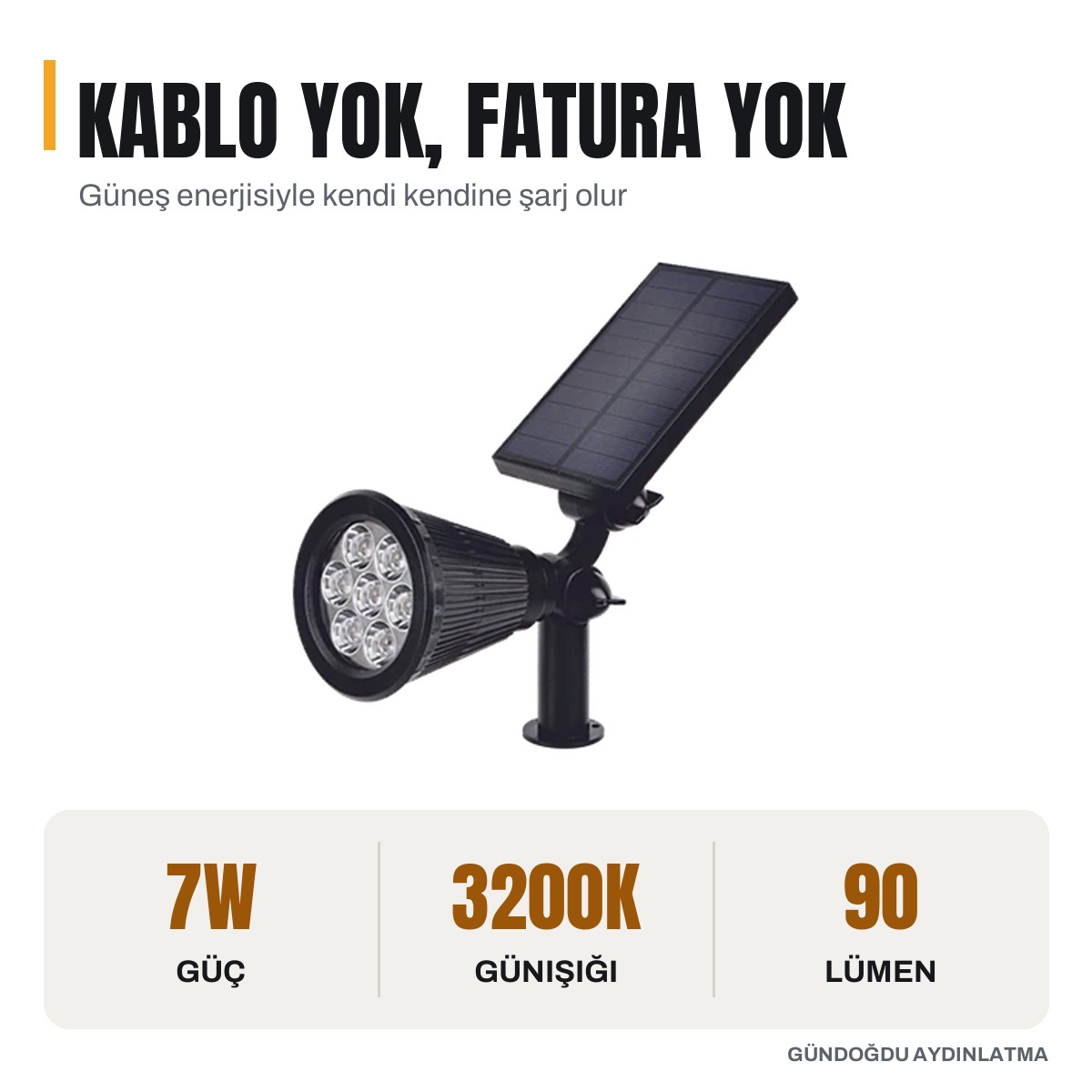 CATA Zena Solar Güneş Enerjili Kazıklı Bahçe Armatürü 7W 3200K Gün Işığı - CT-7310G - öne çıkan özellikler