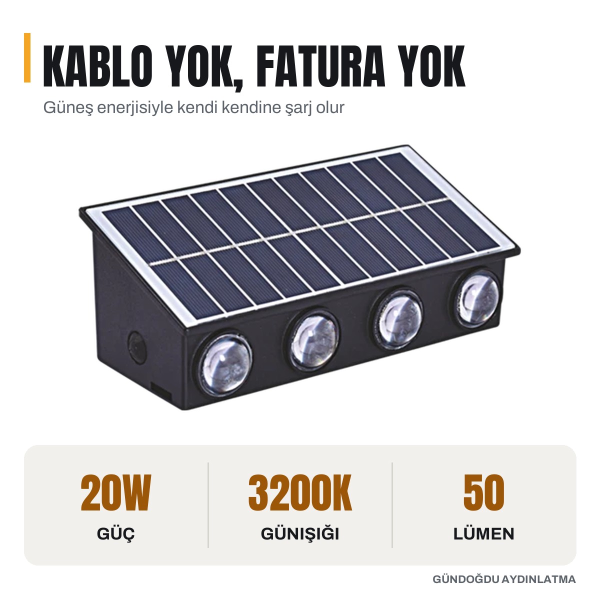 CATA Kos 20W Solar LED Aplik 3200K Gün Işığı - CT-8010G - öne çıkan özellikler