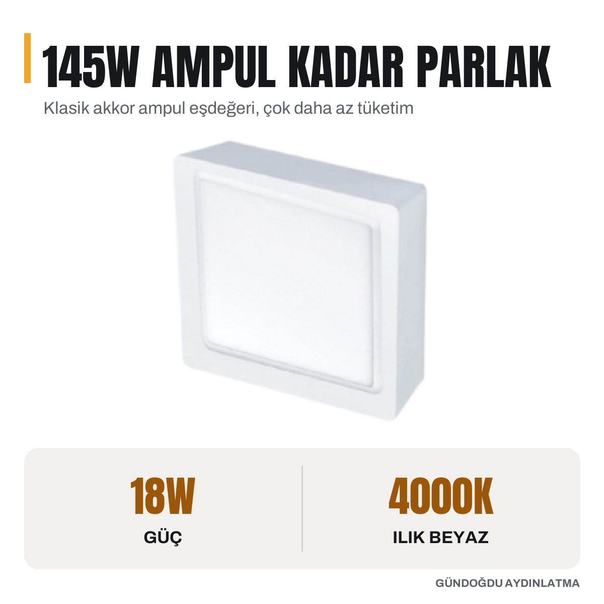 JUPITER 4000K Naturel Beyaz 18W Sıva Üstü Kare LED Panel - LC445-S840 - öne çıkan özellikler