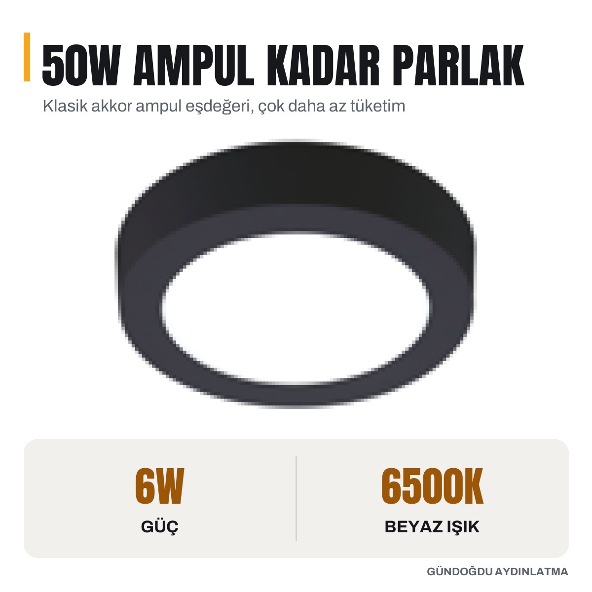 JUPITER Siyah 6W Sıva Üstü Yuvarlak LED Panel 6500K Beyaz Işık - LC467-S865 - öne çıkan özellikler