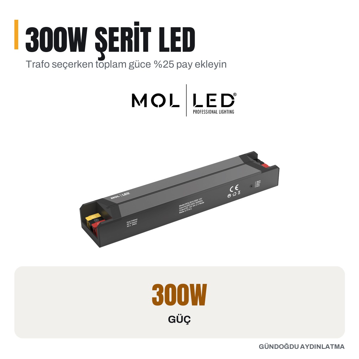 MOLLED M-Power Serisi 300W 24V LED Driver - MOL2616 - öne çıkan özellikler