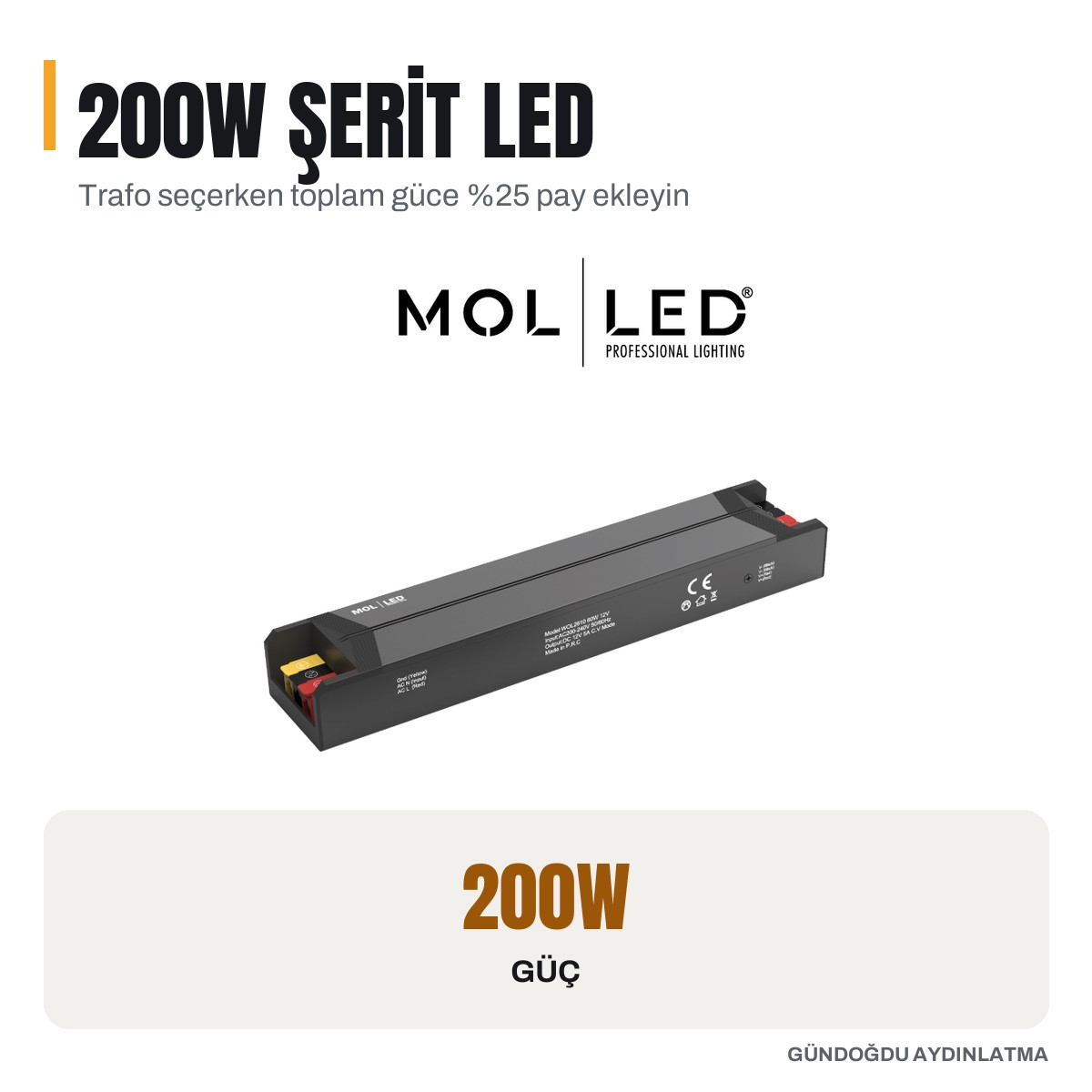 MOLLED M-Power Serisi 200W 24V LED Driver - MOL2618 - öne çıkan özellikler