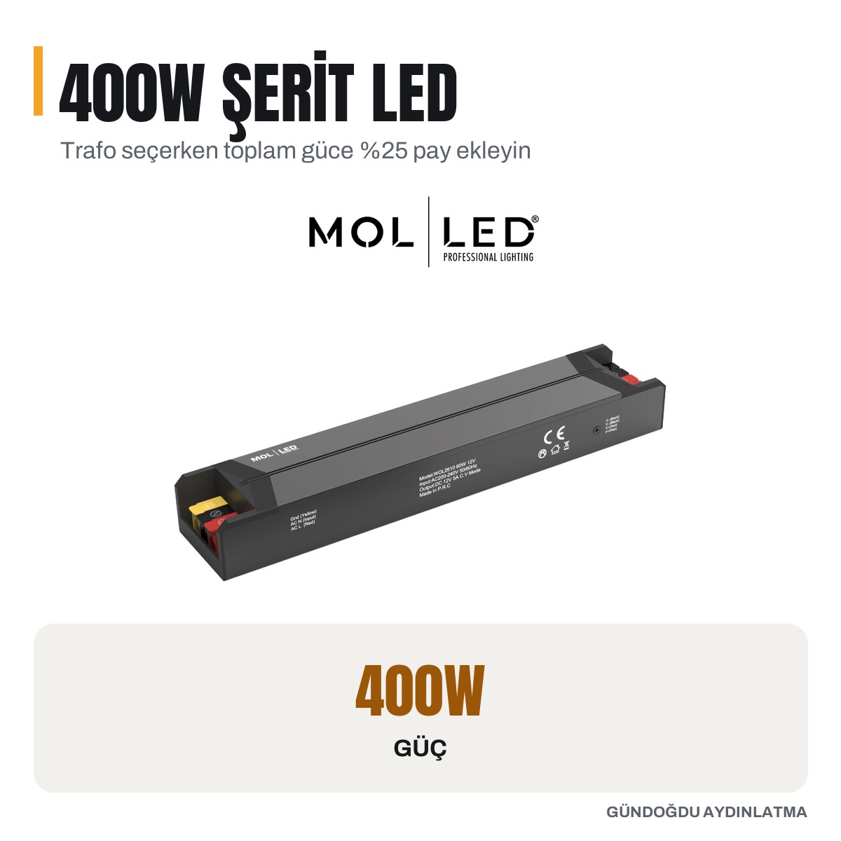 MOLLED M-Power Serisi 400W 24V LED Driver - MOL2620 - öne çıkan özellikler