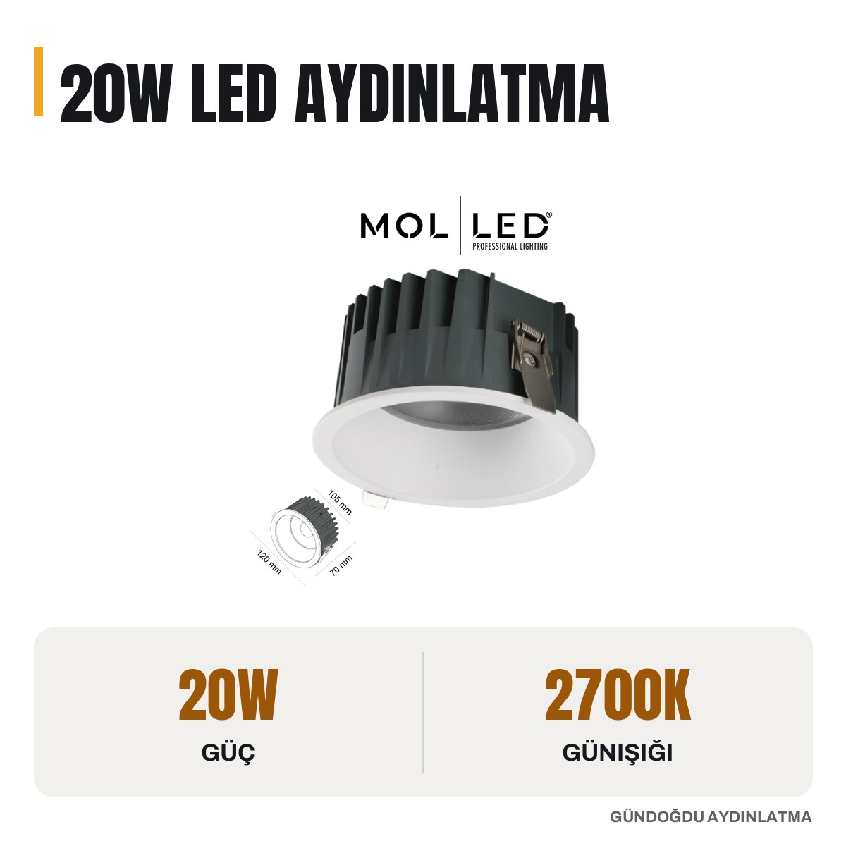 MOLLED Arco Serisi 20W IP65 Dış Mekân Sıva Altı LED Spot 2700K - MOL3421-1 - öne çıkan özellikler