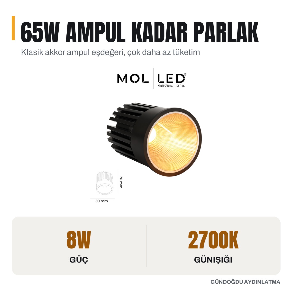 MOLLED 12W Modül LED 8 WATT 2700K - MOLMDS-8WWW - öne çıkan özellikler