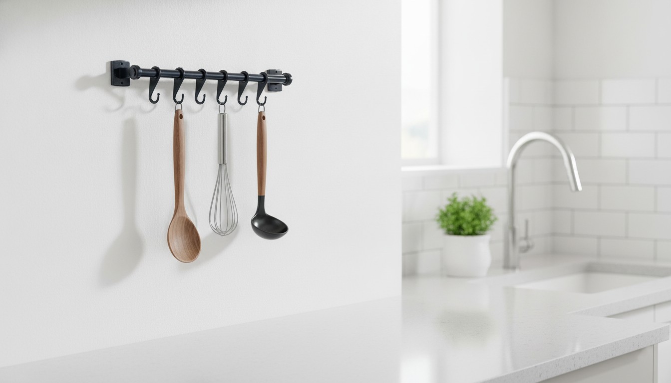 Modern Siyah Metal 6 Kancalı Boru Tipi Çok Amaçlı Duvar Askılığı - Görsel 3
