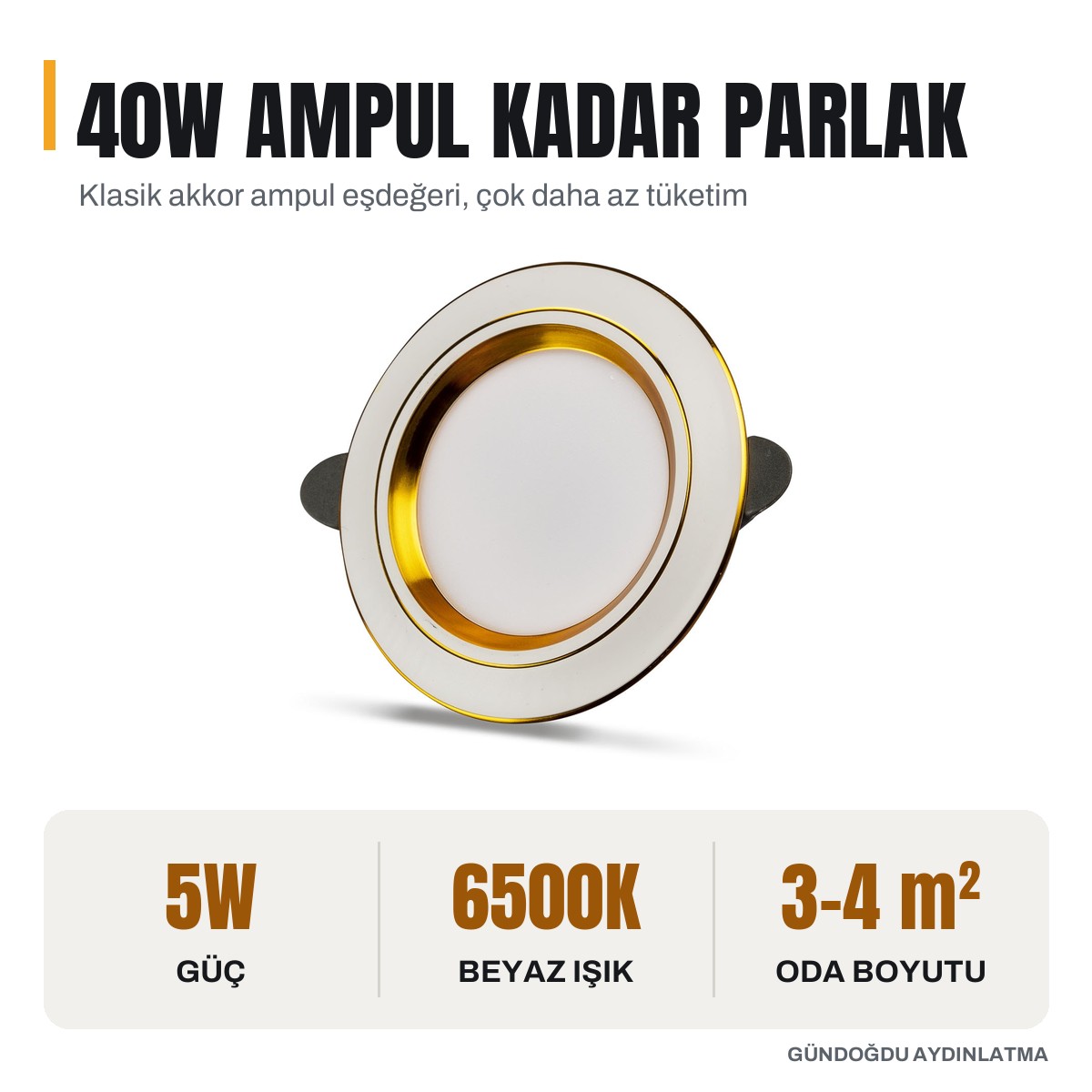 NOAS 5W Sıva Altı LED Spot White + Gold - öne çıkan özellikler