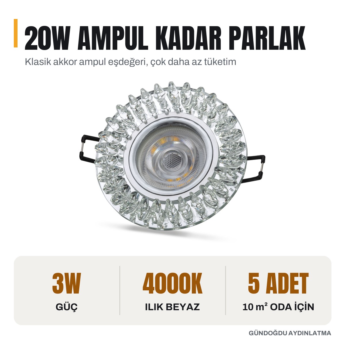 NOAS Troya 3W Kristal Cam Kasa 4000K Dekoratif Aydınlatma - öne çıkan özellikler