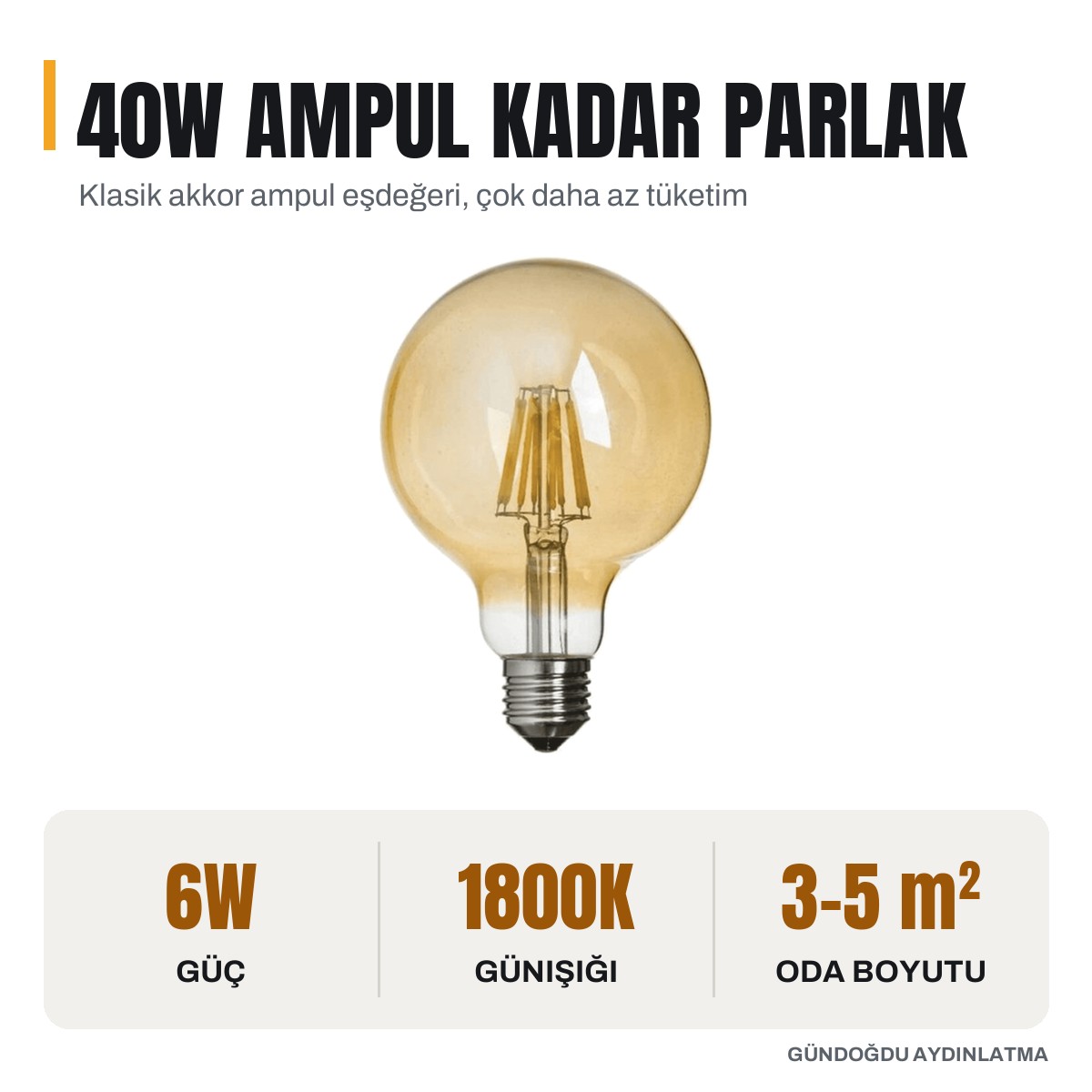 NOAS 6w g95 rustik ampul 1800K kehribar renk dekoratif aydınlatma - görsel 4